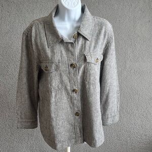 LOFT Chore Coat Shirt Jacket Dark Gray & White Size Petite Large